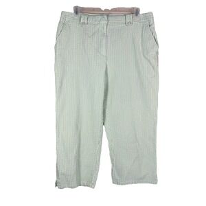 Liz Claiborne Villager Stretch Capri Pants Sz‎ 14 Green White Seersucker Stripe